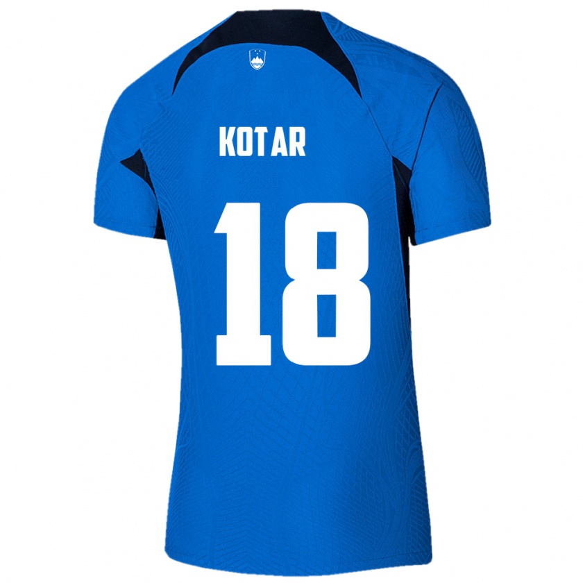 Kandiny Kinder Slowenien Tristan Kotar #18 Blau Auswärtstrikot Trikot 24-26 T-Shirt