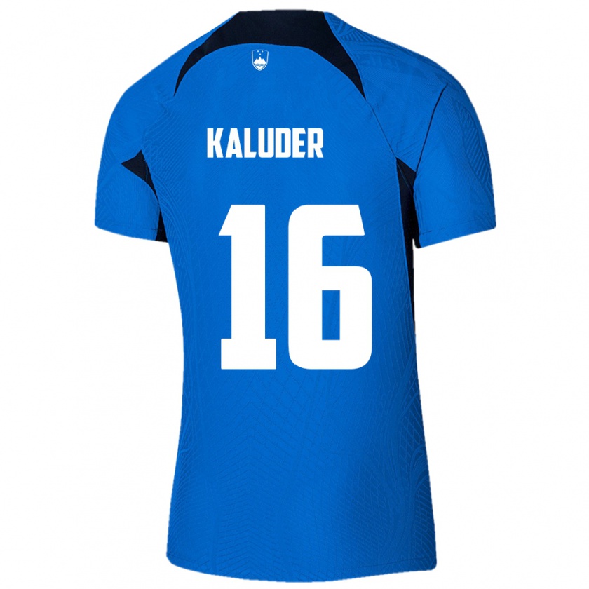 Kandiny Kinder Slowenien Grega Kaluder #16 Blau Auswärtstrikot Trikot 24-26 T-Shirt