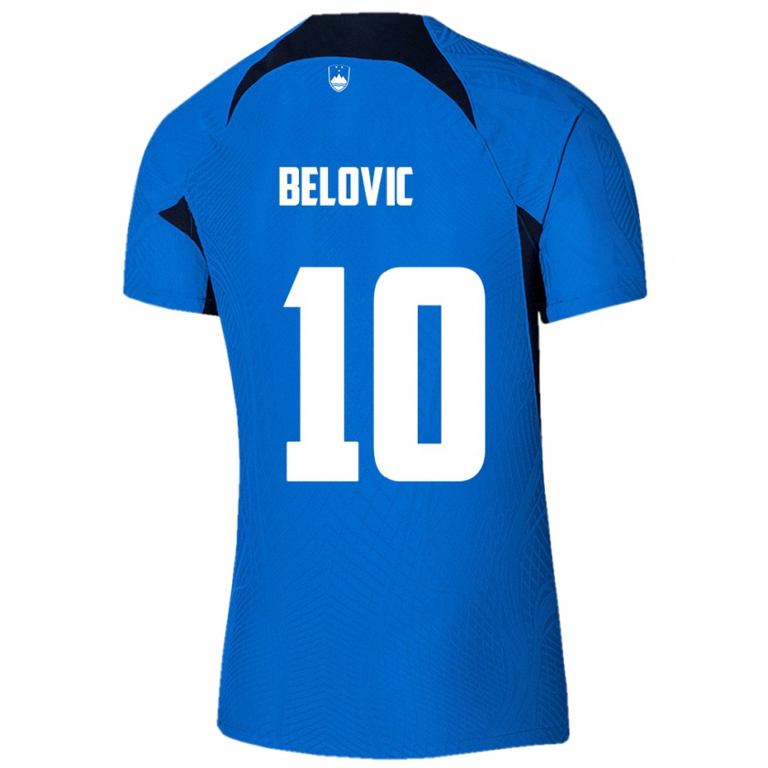 Kandiny Kinder Slowenien Nik Belovic #10 Blau Auswärtstrikot Trikot 24-26 T-Shirt