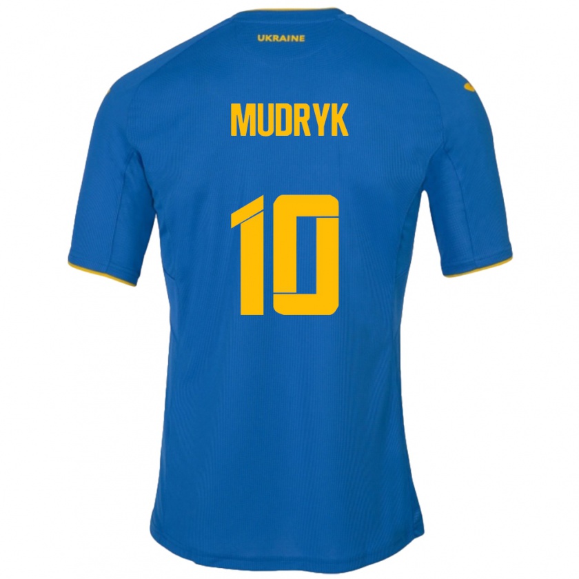 Kandiny Kinder Ukraine Mykhaylo Mudryk #10 Blau Auswärtstrikot Trikot 24-26 T-Shirt