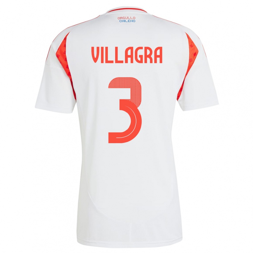 Kandiny Kinder Chile Jonathan Villagra #3 Weiß Auswärtstrikot Trikot 24-26 T-Shirt