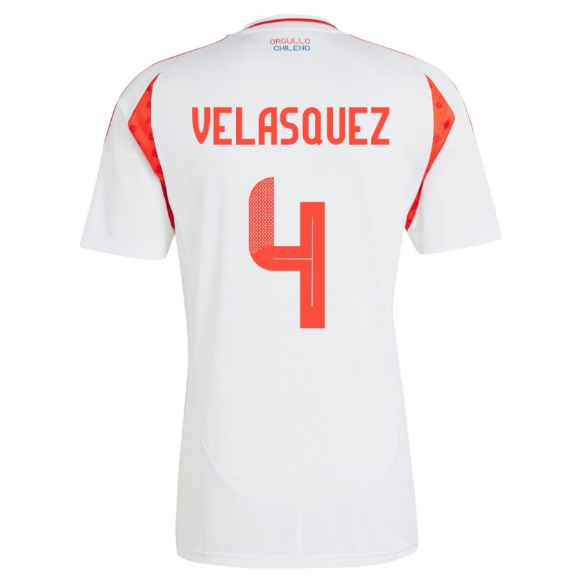 Kandiny Kinder Chile Lucas Velásquez #4 Weiß Auswärtstrikot Trikot 24-26 T-Shirt