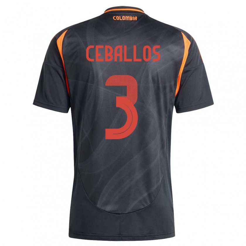 Kandiny Kinder Kolumbien Brayan Ceballos #3 Schwarz Auswärtstrikot Trikot 24-26 T-Shirt