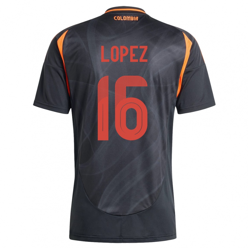 Kandiny Kinder Kolumbien William López #16 Schwarz Auswärtstrikot Trikot 24-26 T-Shirt