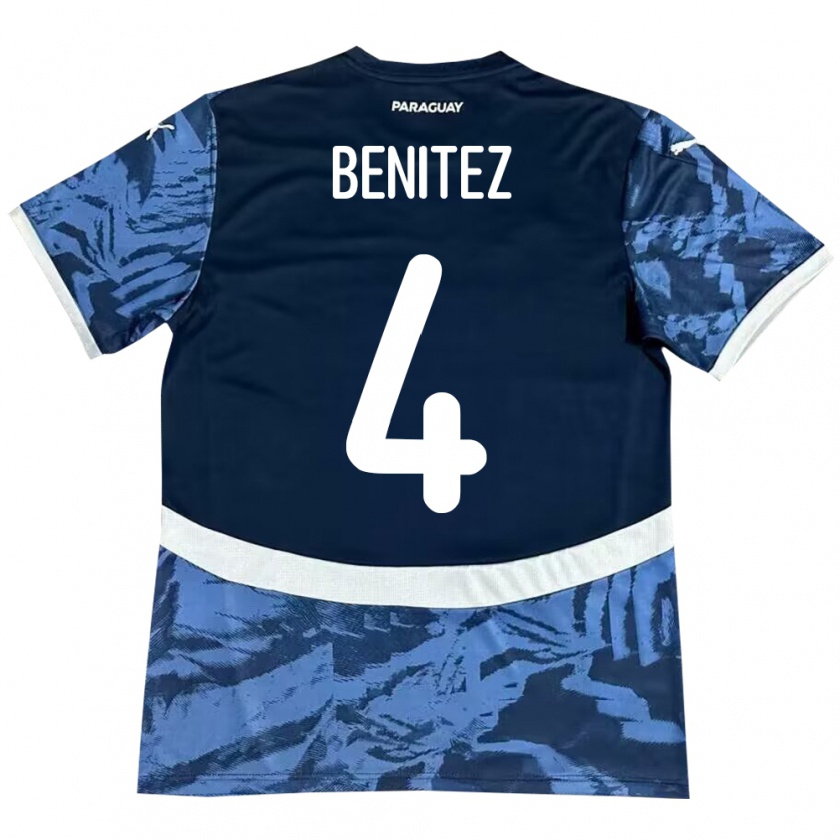 Kandiny Kinder Paraguay Gastón Benítez #4 Blau Auswärtstrikot Trikot 24-26 T-Shirt