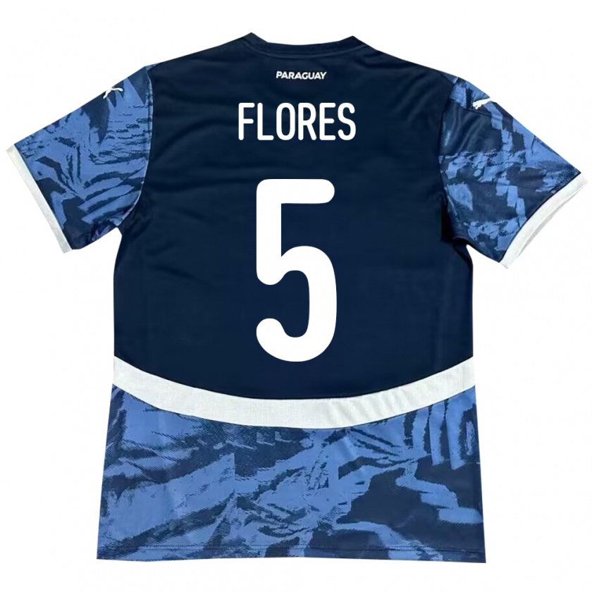 Kandiny Kinder Paraguay Gilberto Flores #5 Blau Auswärtstrikot Trikot 24-26 T-Shirt