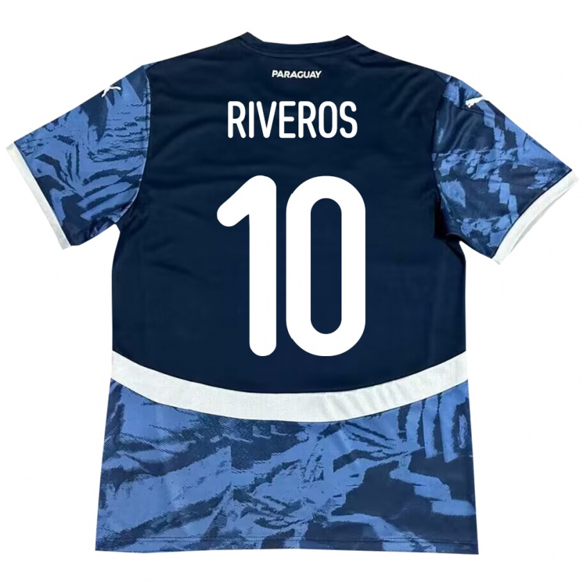 Kandiny Kinder Paraguay Paulo Riveros #10 Blau Auswärtstrikot Trikot 24-26 T-Shirt