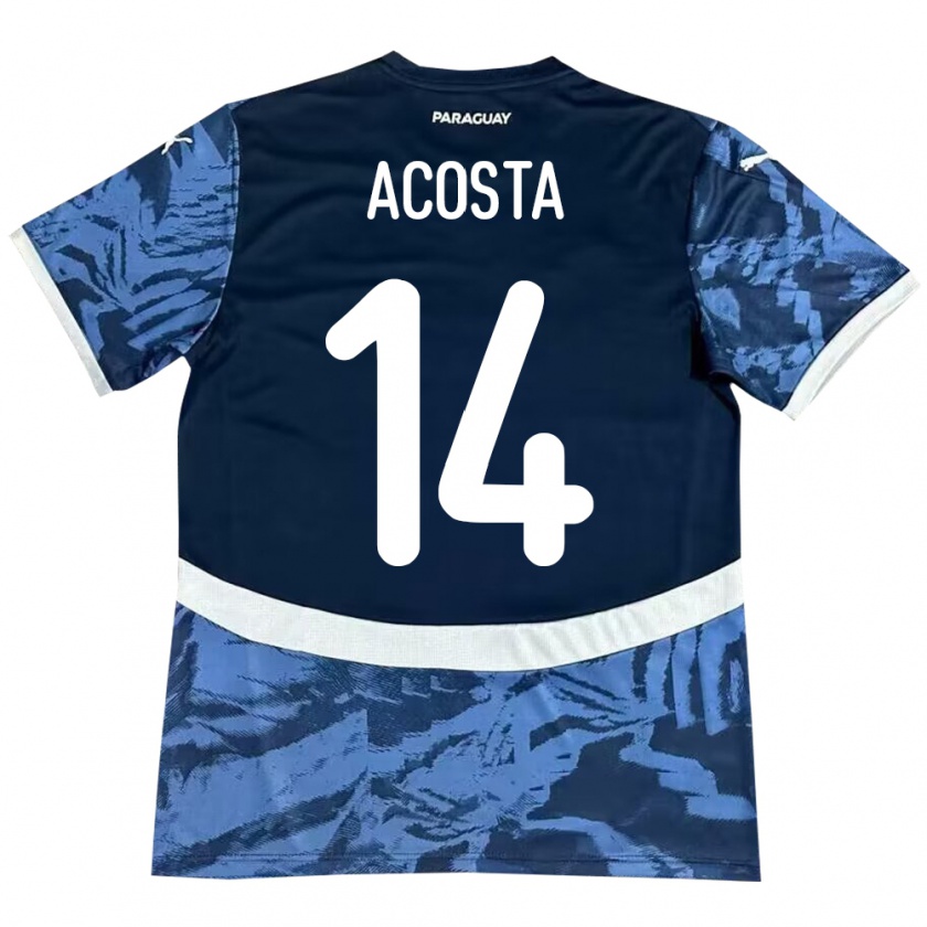 Kandiny Kinder Paraguay Emilio Acosta #14 Blau Auswärtstrikot Trikot 24-26 T-Shirt