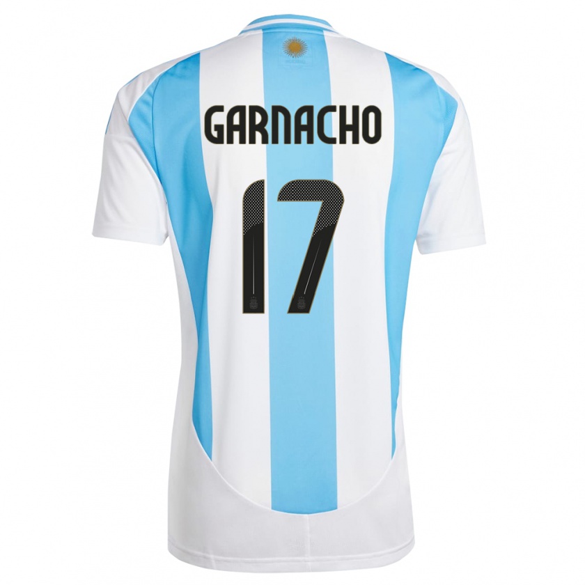 Kandiny Herren Argentinien Alejandro Garnacho #17 Weiß Blau Heimtrikot Trikot 24-26 T-Shirt