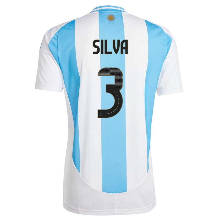 Kandiny Herren Argentinien Tomas Silva #3 Weiß Blau Heimtrikot Trikot 24-26 T-Shirt