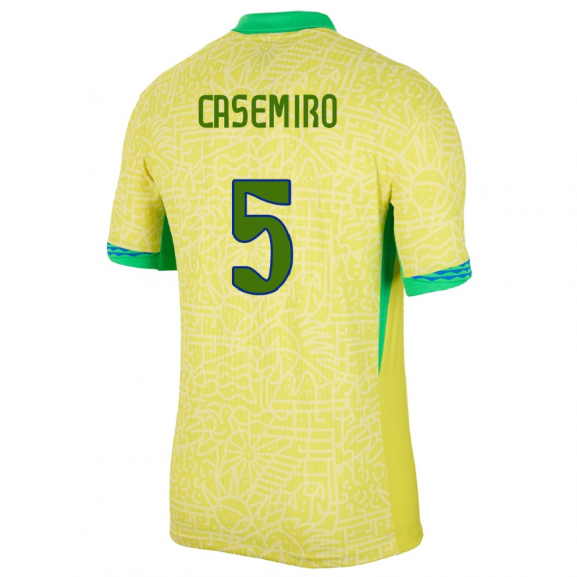 Kandiny Herren Brasilien Casemiro #5 Gelb Heimtrikot Trikot 24-26 T-Shirt