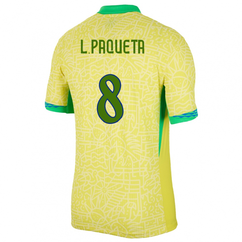 Kandiny Herren Brasilien Lucas Paqueta #8 Gelb Heimtrikot Trikot 24-26 T-Shirt