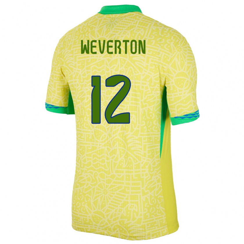 Kandiny Herren Brasilien Weverton #12 Gelb Heimtrikot Trikot 24-26 T-Shirt