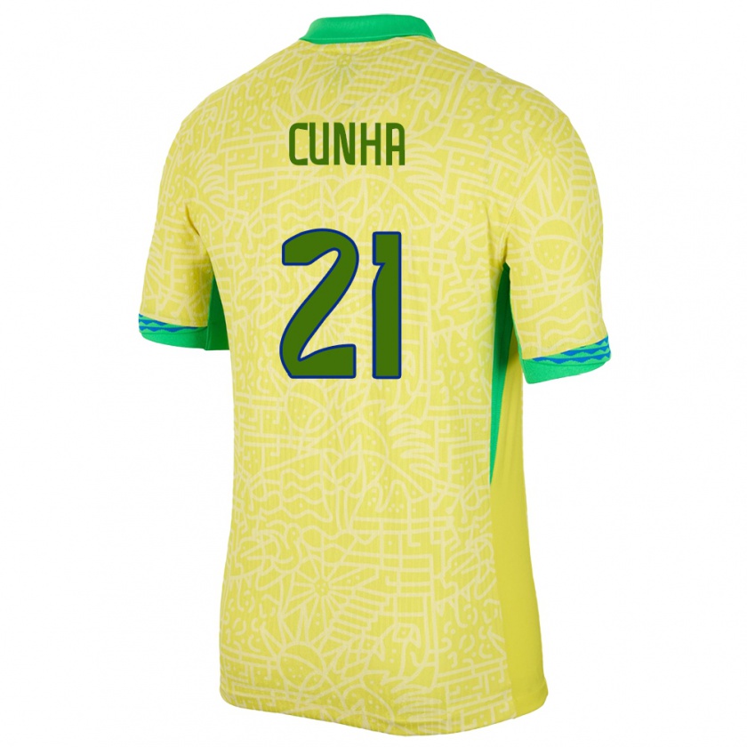 Kandiny Herren Brasilien Matheus Cunha #21 Gelb Heimtrikot Trikot 24-26 T-Shirt