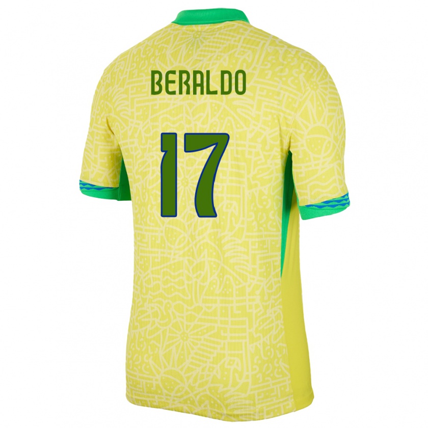 Kandiny Herren Brasilien Lucas Beraldo #17 Gelb Heimtrikot Trikot 24-26 T-Shirt