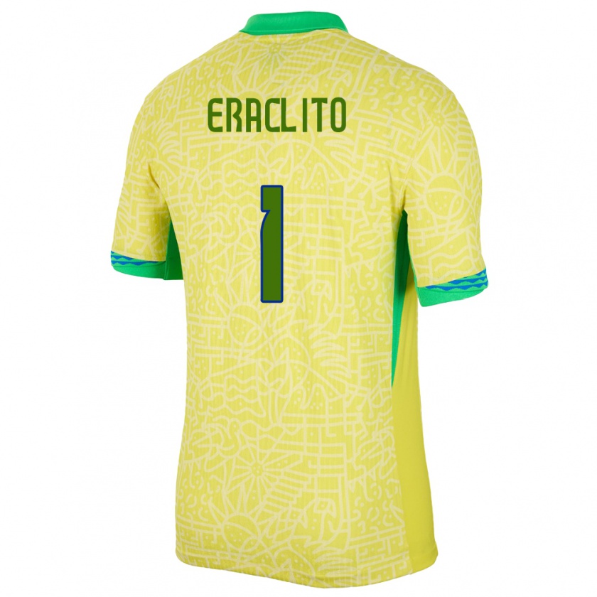 Kandiny Herren Brasilien Marcelo Eraclito #1 Gelb Heimtrikot Trikot 24-26 T-Shirt