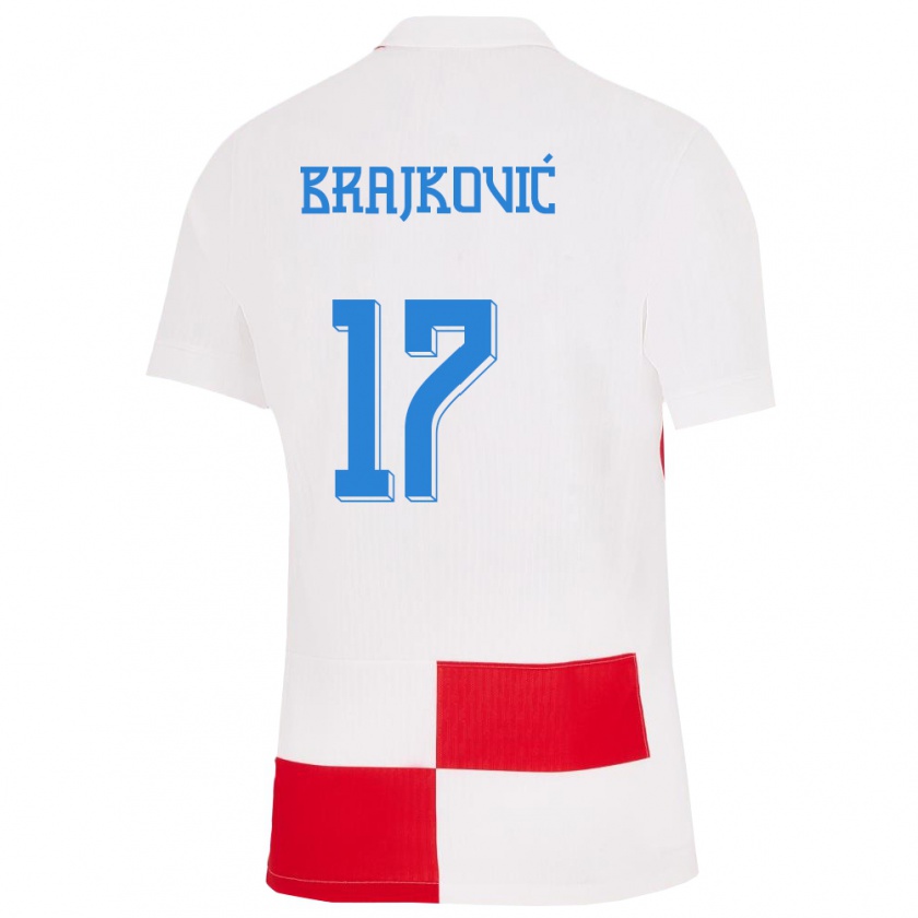 Kandiny Herren Kroatien Roko Brajkovic #17 Weiß Rot Heimtrikot Trikot 24-26 T-Shirt