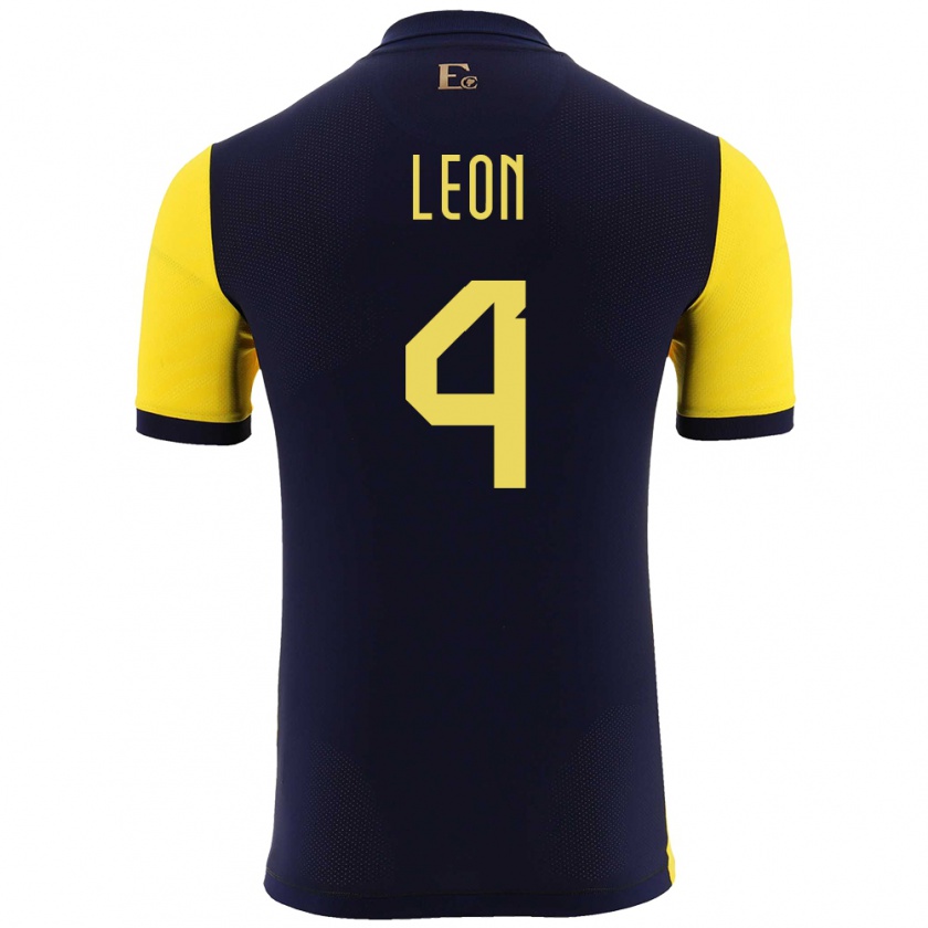 Kandiny Herren Ecuador Fernando Leon #4 Gelb Heimtrikot Trikot 24-26 T-Shirt