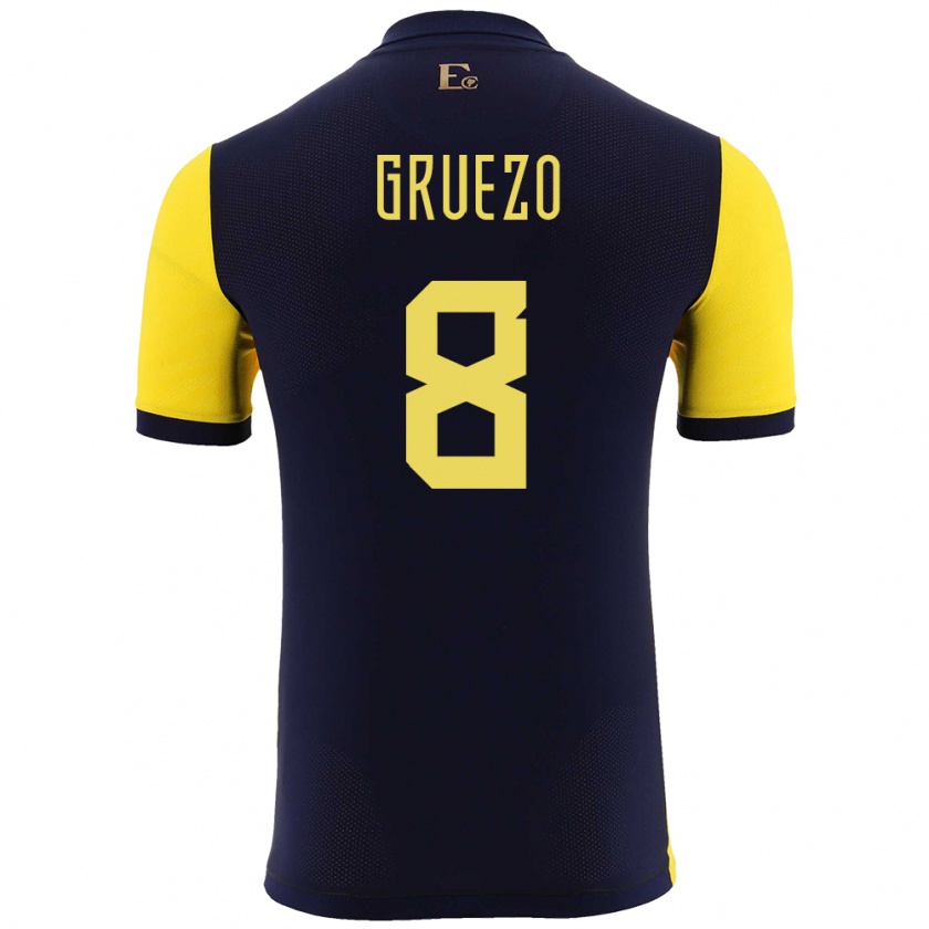 Kandiny Herren Ecuador Carlos Gruezo #8 Gelb Heimtrikot Trikot 24-26 T-Shirt