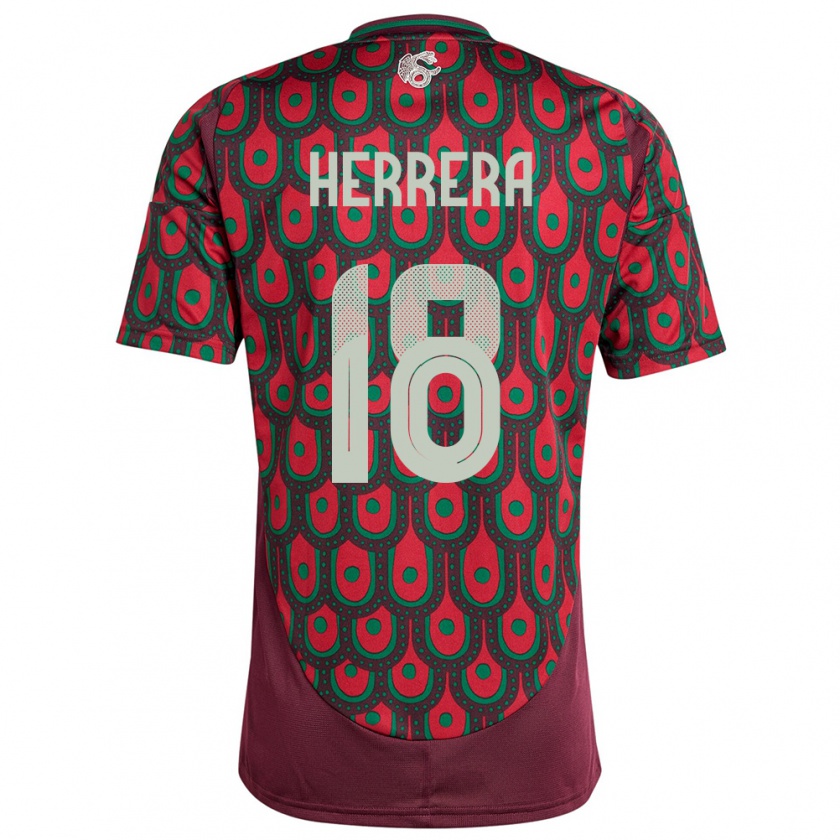 Kandiny Herren Mexiko Ozziel Herrera #18 Kastanienbraun Heimtrikot Trikot 24-26 T-Shirt