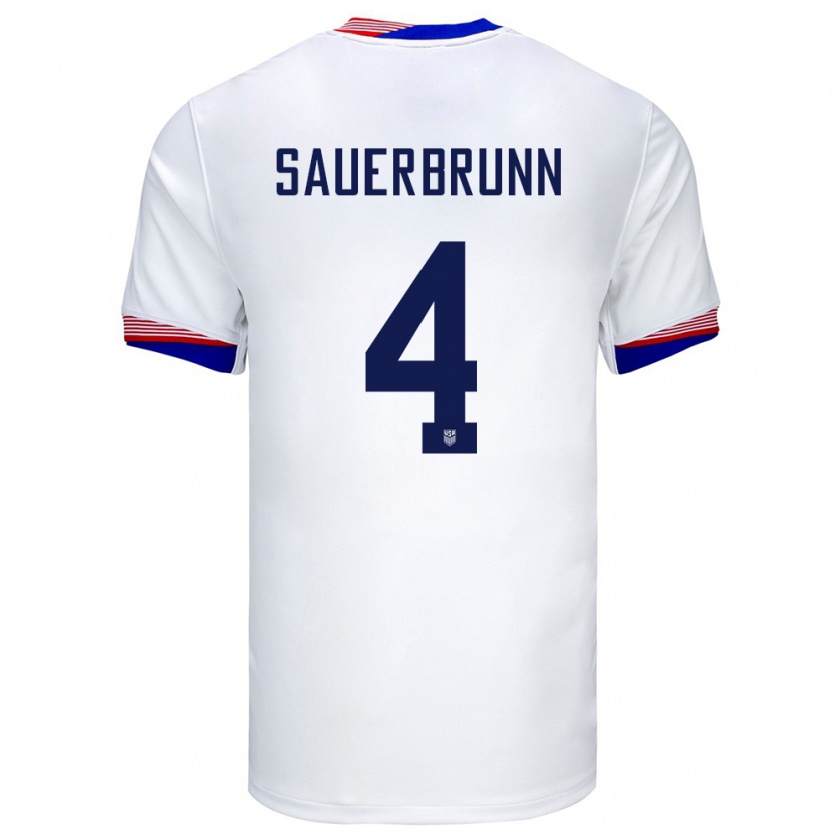 Kandiny Herren Vereinigte Staaten Becky Sauerbrunn #4 Weiß Heimtrikot Trikot 24-26 T-Shirt