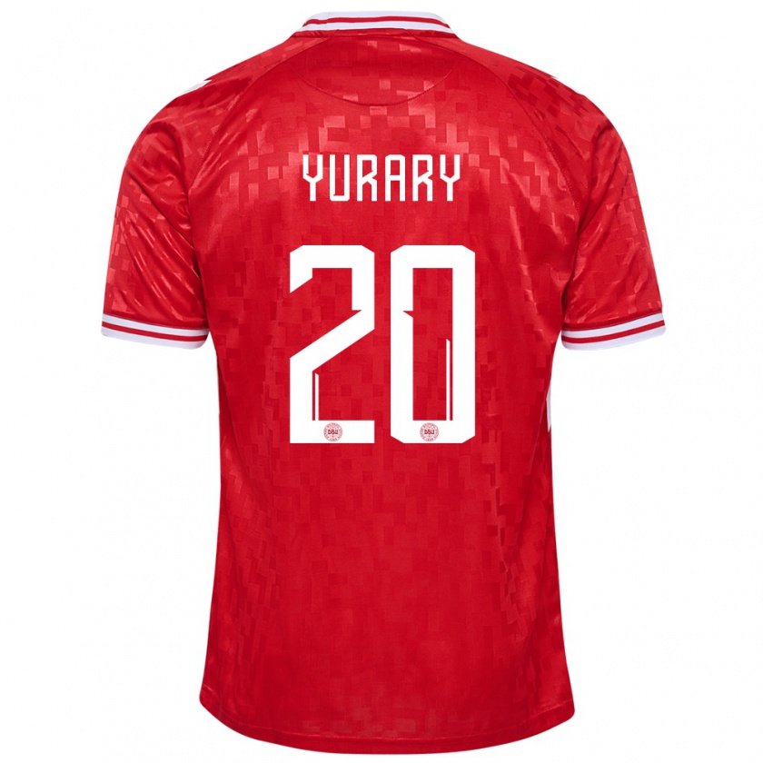 Kandiny Herren Dänemark Yussuf Poulsen #20 Rot Heimtrikot Trikot 24-26 T-Shirt