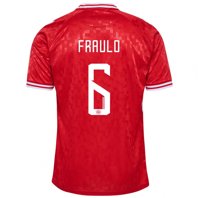 Kandiny Herren Dänemark Oscar Fraulo #6 Rot Heimtrikot Trikot 24-26 T-Shirt