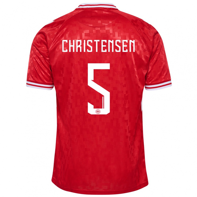 Kandiny Herren Dänemark Aske Christensen #5 Rot Heimtrikot Trikot 24-26 T-Shirt