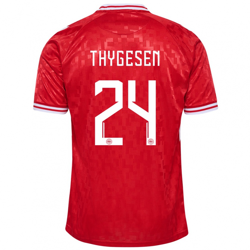 Kandiny Herren Dänemark Sarah Thygesen #24 Rot Heimtrikot Trikot 24-26 T-Shirt