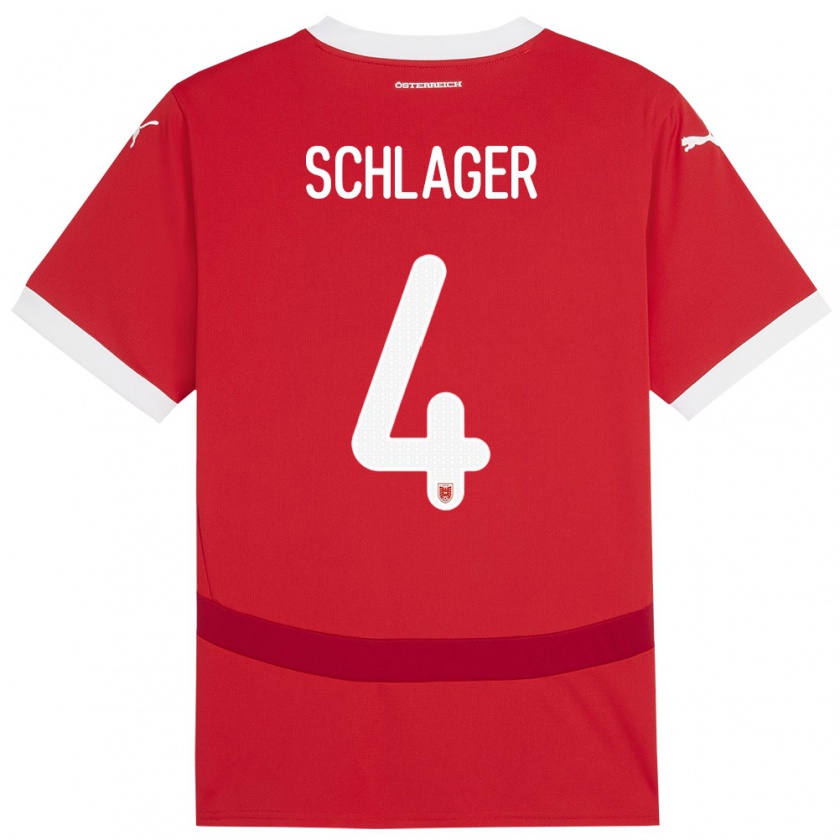 Kandiny Herren Österreich Xaver Schlager #4 Rot Heimtrikot Trikot 24-26 T-Shirt