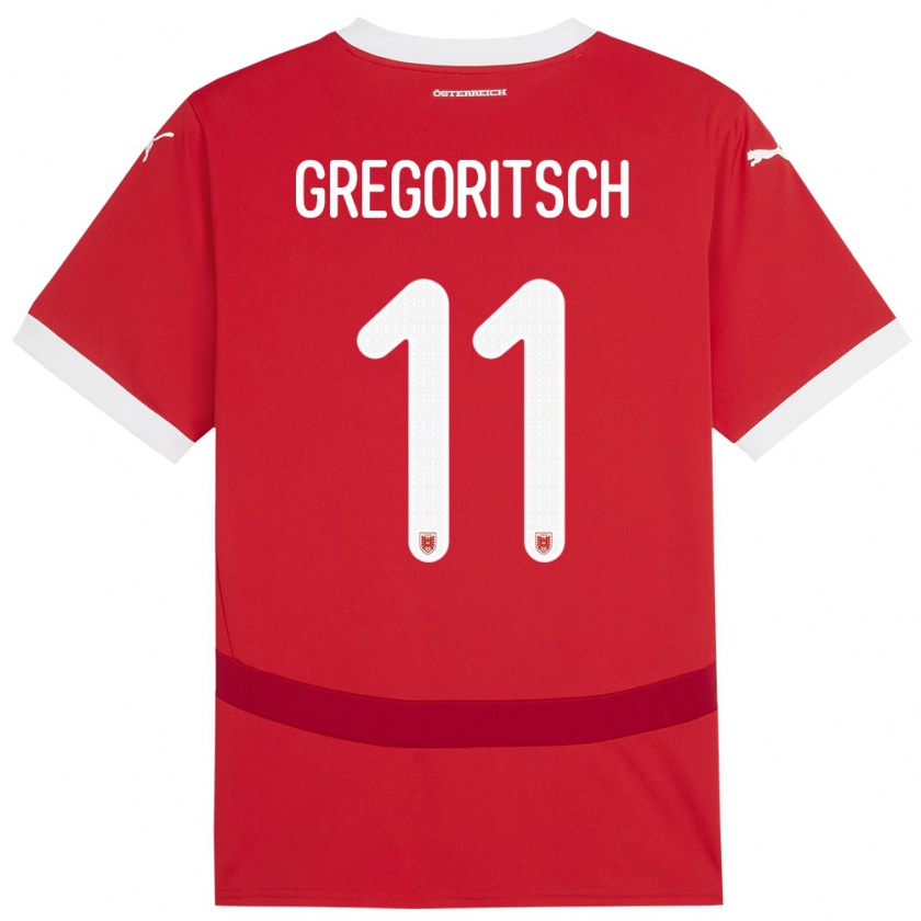 Kandiny Herren Österreich Michael Gregoritsch #11 Rot Heimtrikot Trikot 24-26 T-Shirt