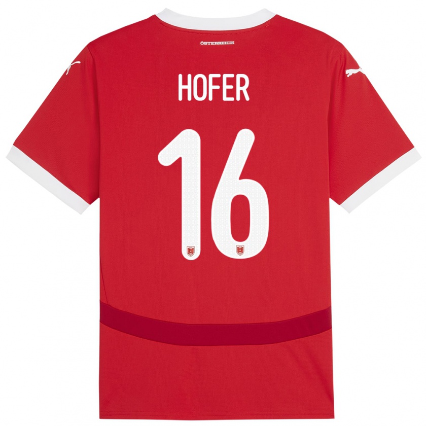 Kandiny Herren Österreich Raphael Hofer #16 Rot Heimtrikot Trikot 24-26 T-Shirt