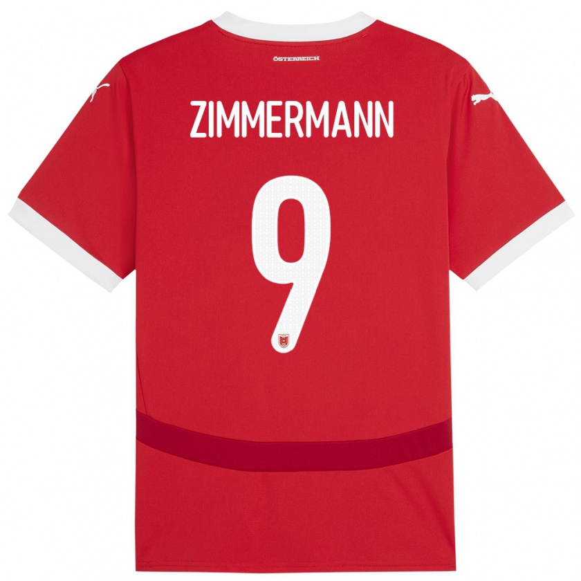 Kandiny Herren Österreich Bernhard Zimmermann #9 Rot Heimtrikot Trikot 24-26 T-Shirt