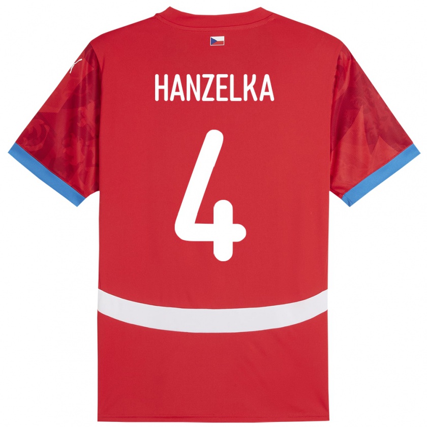 Kandiny Herren Tschechien Denis Hanzelka #4 Rot Heimtrikot Trikot 24-26 T-Shirt