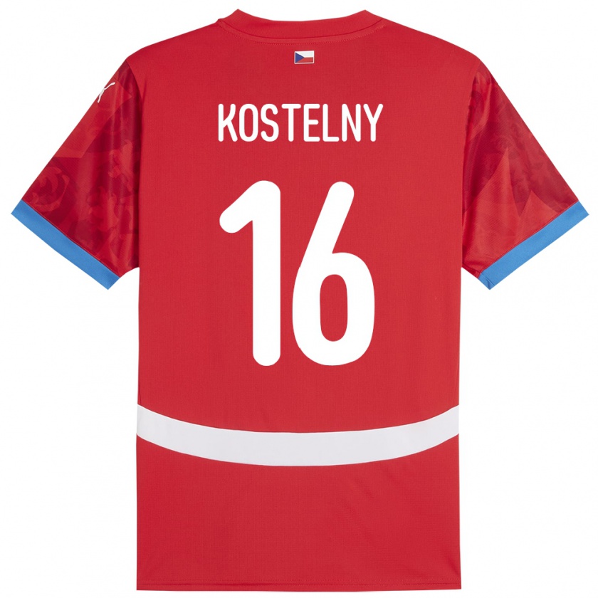 Kandiny Herren Tschechien Krystof Kostelny #16 Rot Heimtrikot Trikot 24-26 T-Shirt