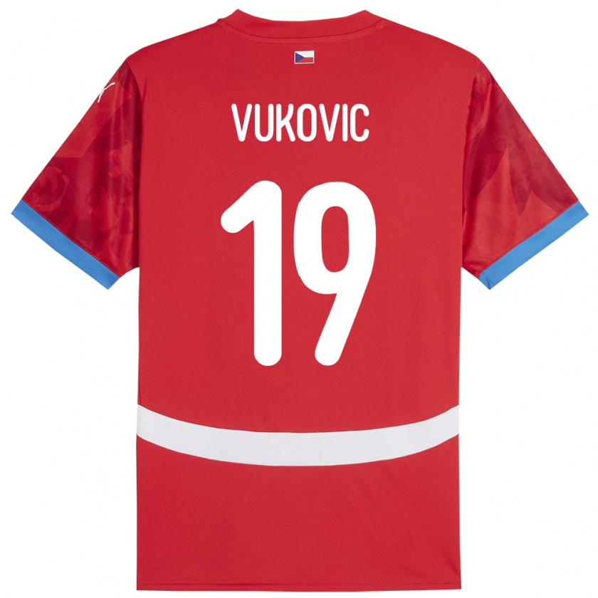 Kandiny Herren Tschechien Kristian Vukovic #19 Rot Heimtrikot Trikot 24-26 T-Shirt