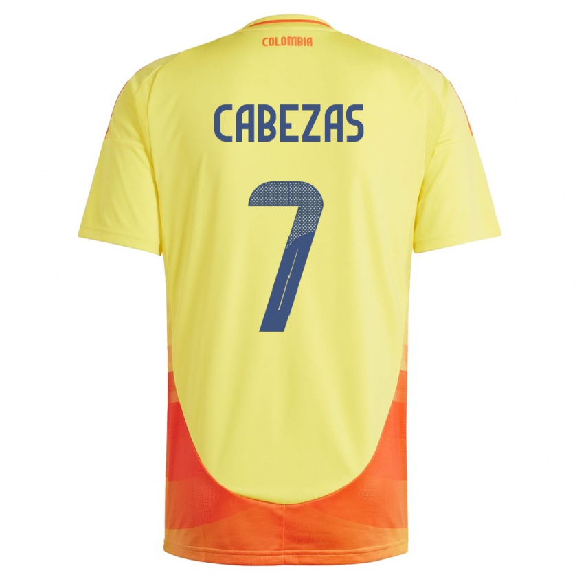 Kandiny Herren Kolumbien Jorge Cabezas #7 Gelb Heimtrikot Trikot 24-26 T-Shirt