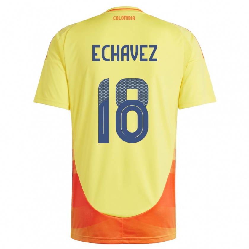 Kandiny Herren Kolumbien Jhon Echavez #18 Gelb Heimtrikot Trikot 24-26 T-Shirt