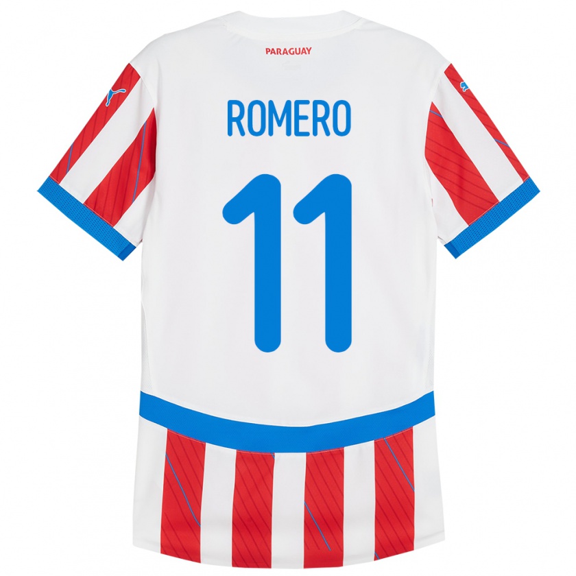 Kandiny Herren Paraguay Ángel Romero #11 Weiß Rot Heimtrikot Trikot 24-26 T-Shirt