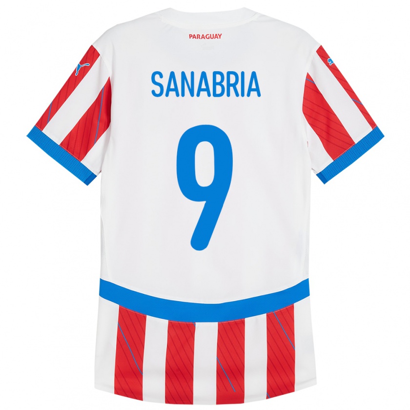 Kandiny Herren Paraguay Antonio Sanabria #9 Weiß Rot Heimtrikot Trikot 24-26 T-Shirt