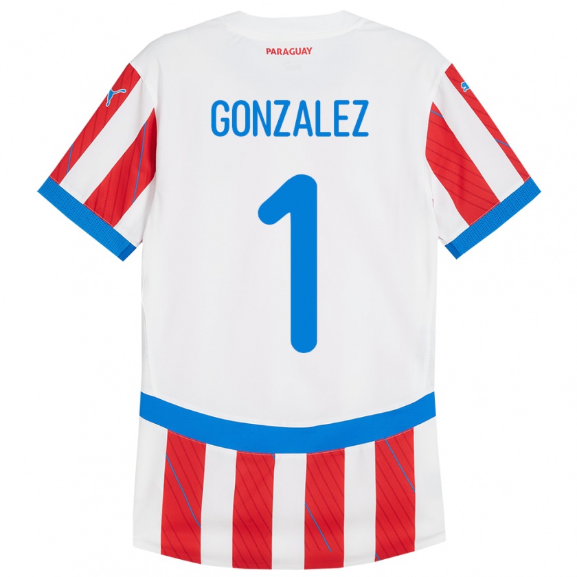 Kandiny Herren Paraguay Ángel González #1 Weiß Rot Heimtrikot Trikot 24-26 T-Shirt