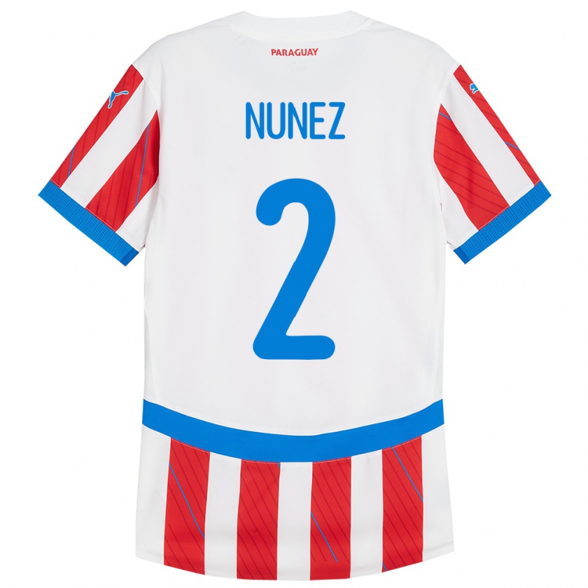 Kandiny Herren Paraguay Alan Núñez #2 Weiß Rot Heimtrikot Trikot 24-26 T-Shirt