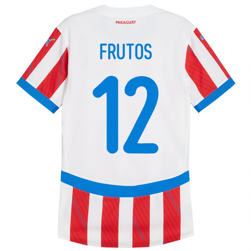 Kandiny Herren Paraguay Rodrigo Frutos #12 Weiß Rot Heimtrikot Trikot 24-26 T-Shirt