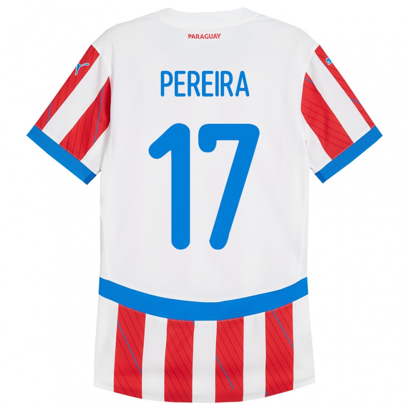 Kandiny Herren Paraguay Kevin Pereira #17 Weiß Rot Heimtrikot Trikot 24-26 T-Shirt