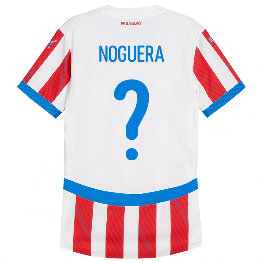 Kandiny Herren Paraguay Junior Noguera #0 Weiß Rot Heimtrikot Trikot 24-26 T-Shirt