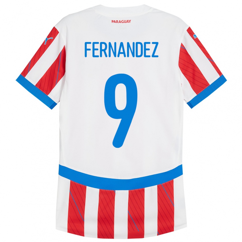 Kandiny Herren Paraguay David Fernández #9 Weiß Rot Heimtrikot Trikot 24-26 T-Shirt