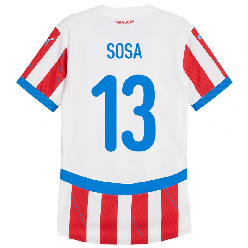 Kandiny Herren Paraguay Alex Sosa #13 Weiß Rot Heimtrikot Trikot 24-26 T-Shirt