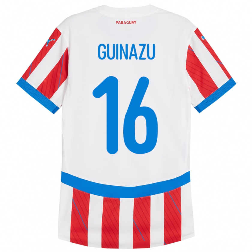 Kandiny Herren Paraguay Lucas Guiñazú #16 Weiß Rot Heimtrikot Trikot 24-26 T-Shirt