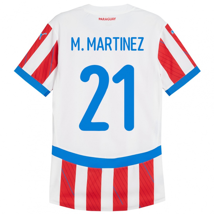 Kandiny Herren Paraguay María Martínez #21 Weiß Rot Heimtrikot Trikot 24-26 T-Shirt