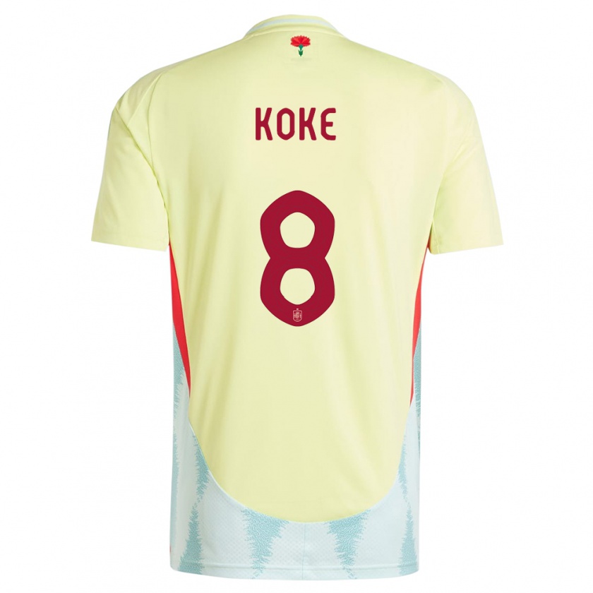 Kandiny Herren Spanien Koke #8 Gelb Auswärtstrikot Trikot 24-26 T-Shirt